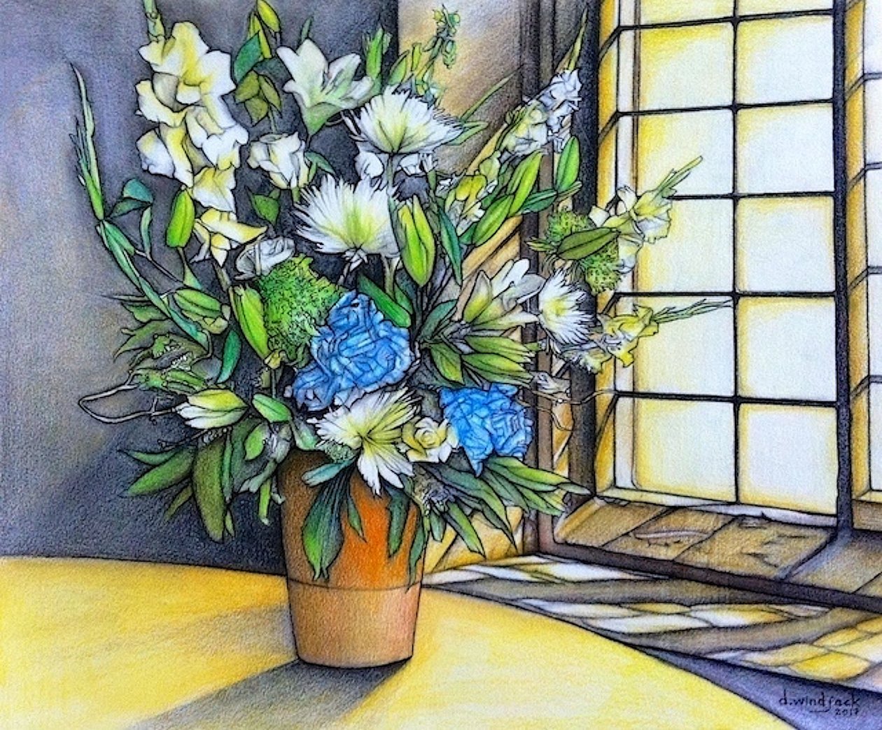 山姆的花束，2017（纸上铅笔、墨水和丙烯颜料） 作者 达雷尔·温杰克