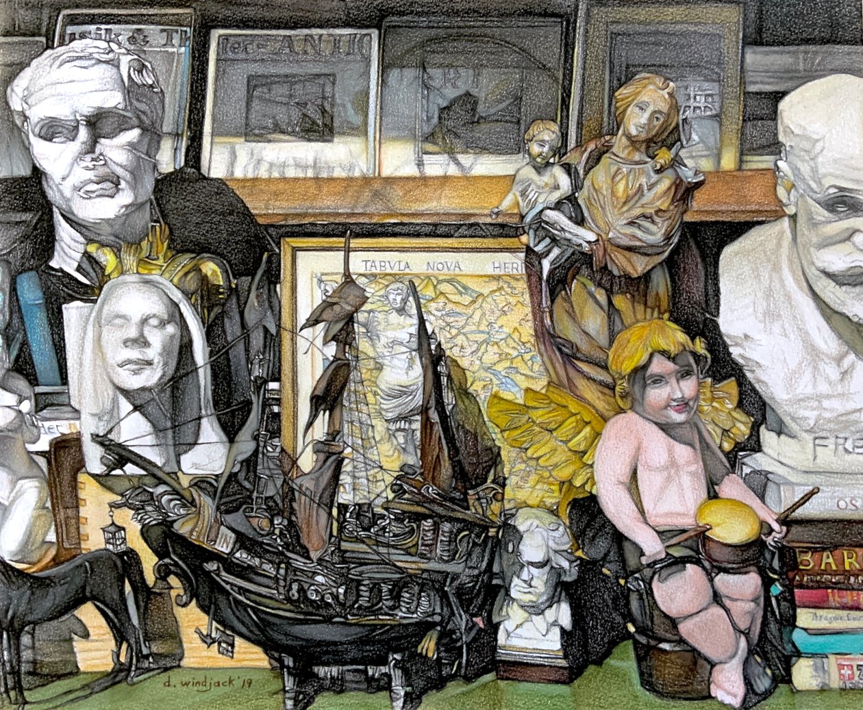 橱窗购物，2019（纸上铅笔） 作者 达雷尔·温杰克
