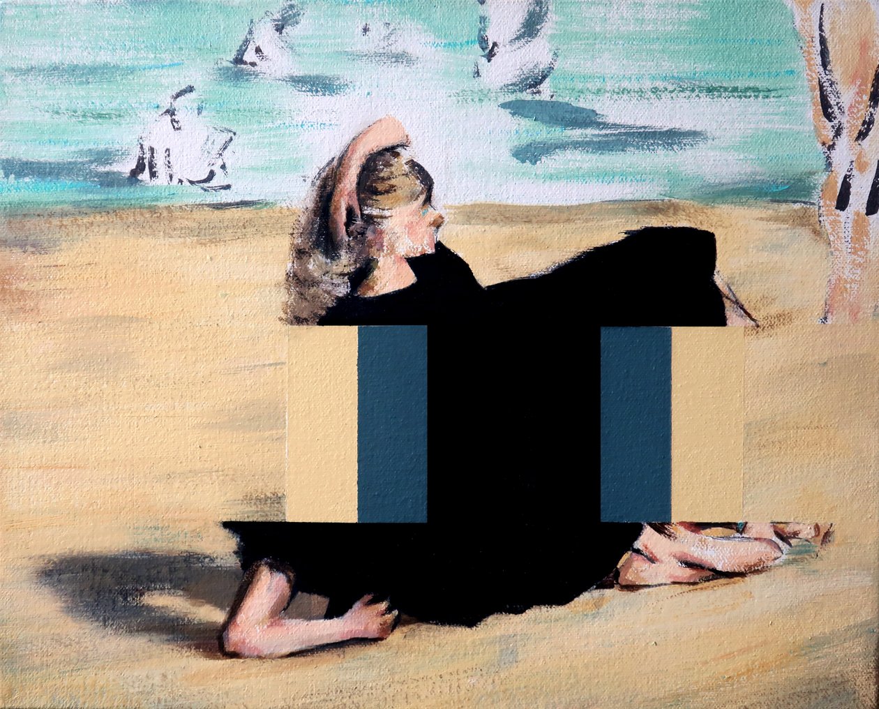 海滩上（马奈之后），2019（丙烯酸画布） 作者 达伦·科菲尔德