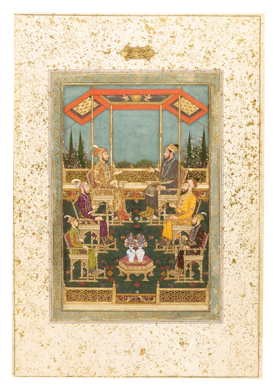 王子聚会》，约 1710 年（纸面不透明水彩和金色，装裱成相册页面） 作者 巴瓦尼