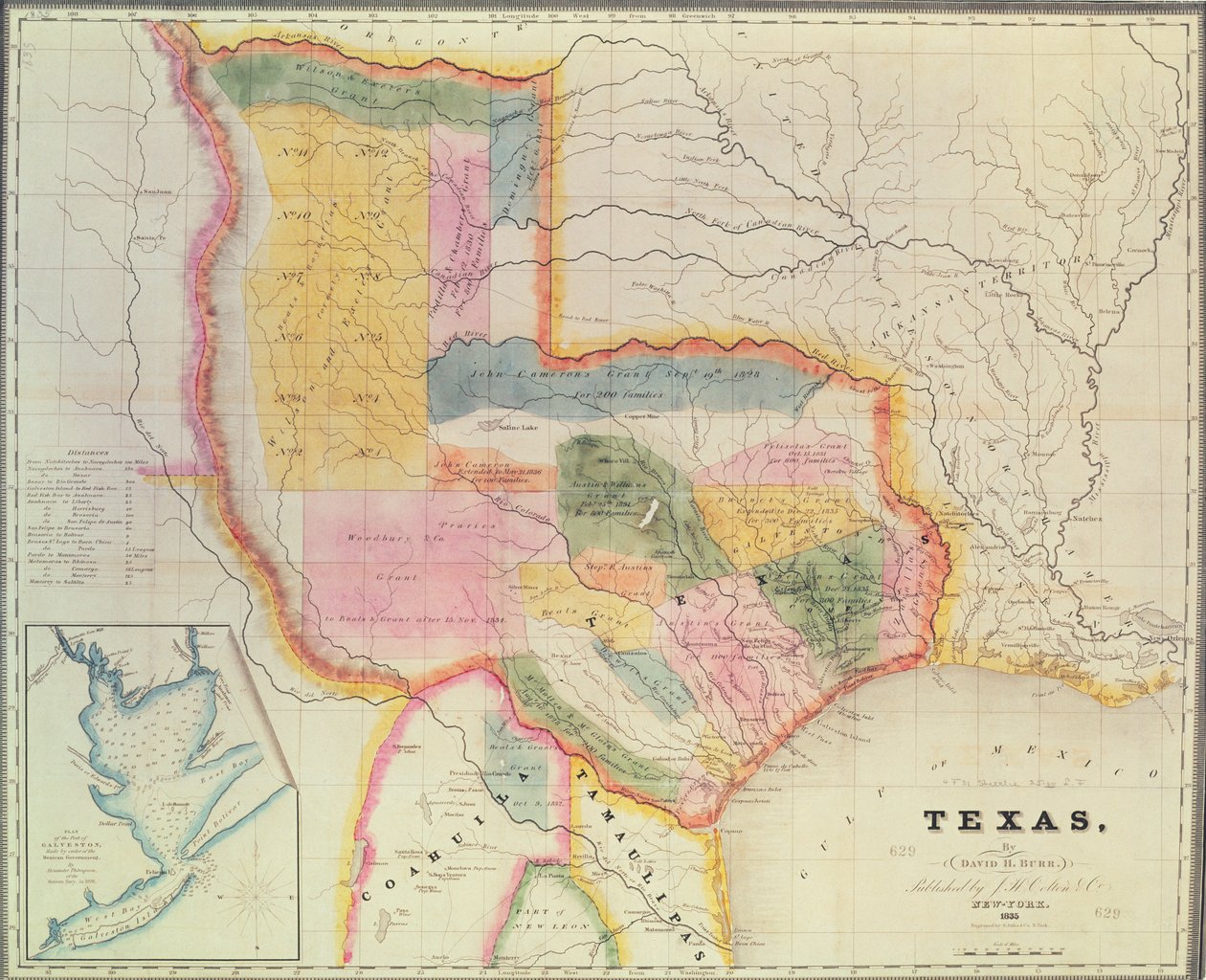 1835年得克萨斯州的地图 作者 大卫·伯尔