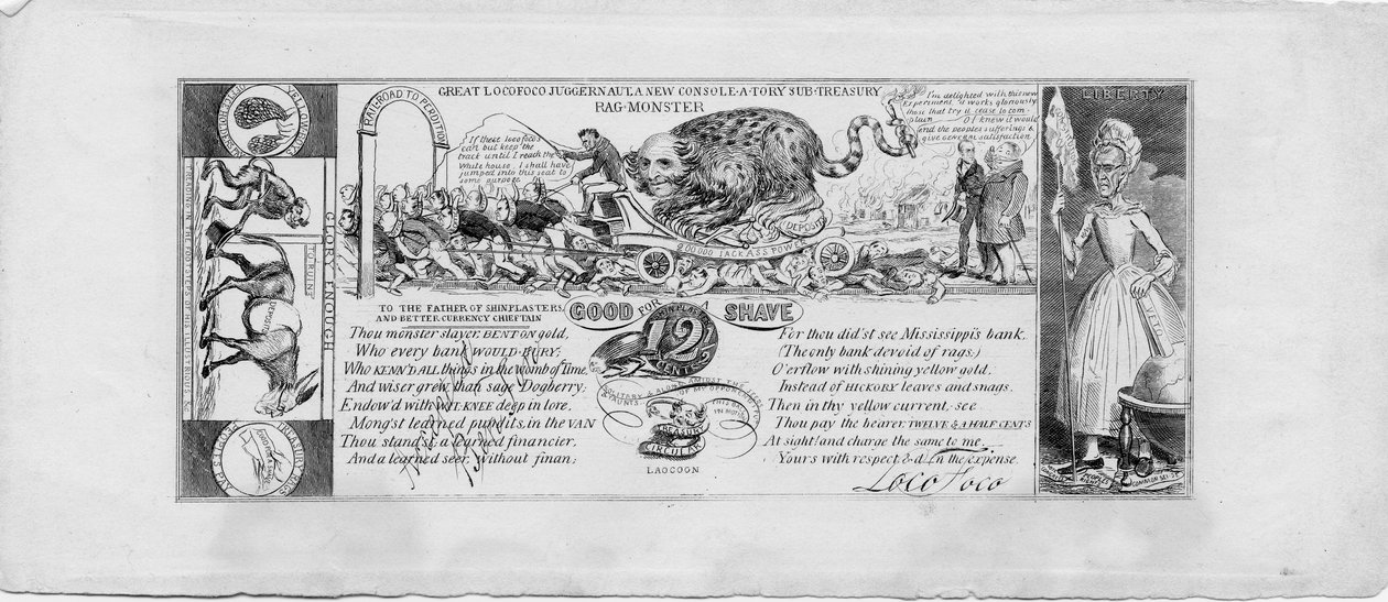 伟大的locofoco juggernaut：一个新的控制台-aory托管子库存怪物，c.1837（铜雕刻） 作者 戴维·克莱普尔·约翰斯顿