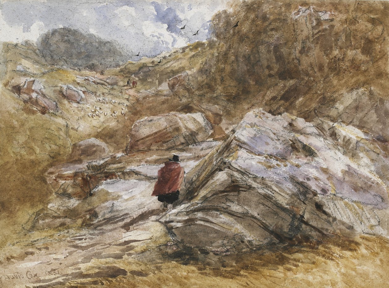 Bettws-y-Coed的山口，1851年（黑色粉笔上的水彩画） 作者 大卫·考克斯