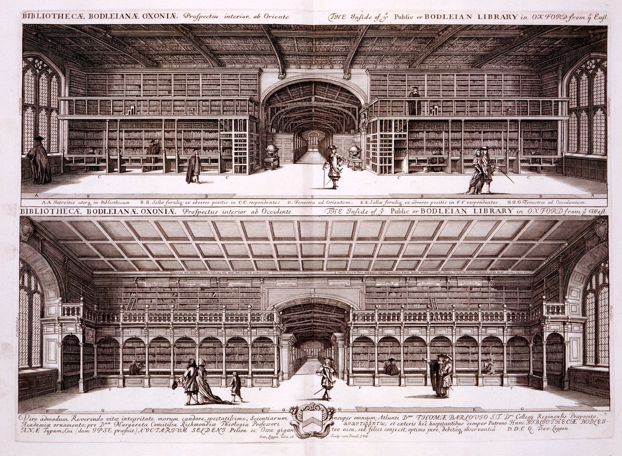 牛津Bodeleian图书馆的内部，从Oxonia Illustrata，1675年 作者 大卫·洛根（David Loggan）