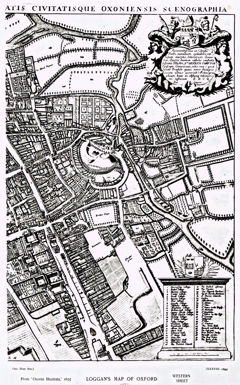 Loggan的牛津地图，Western Sheet，来自&39;Oxonia Illustrated&39;，于1675年出版 作者 大卫·洛根（David Loggan）