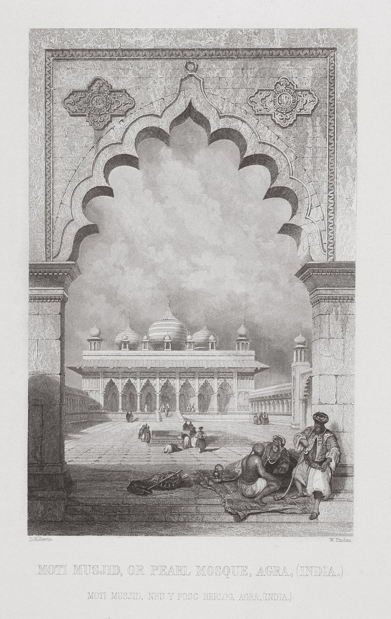 Moti Musjid，或印度阿格拉的珍珠清真寺，由W.Finden雕刻，来自&39;世界宗教&39;，由A. Fullarton und Co.出版。 作者 大卫·罗伯茨