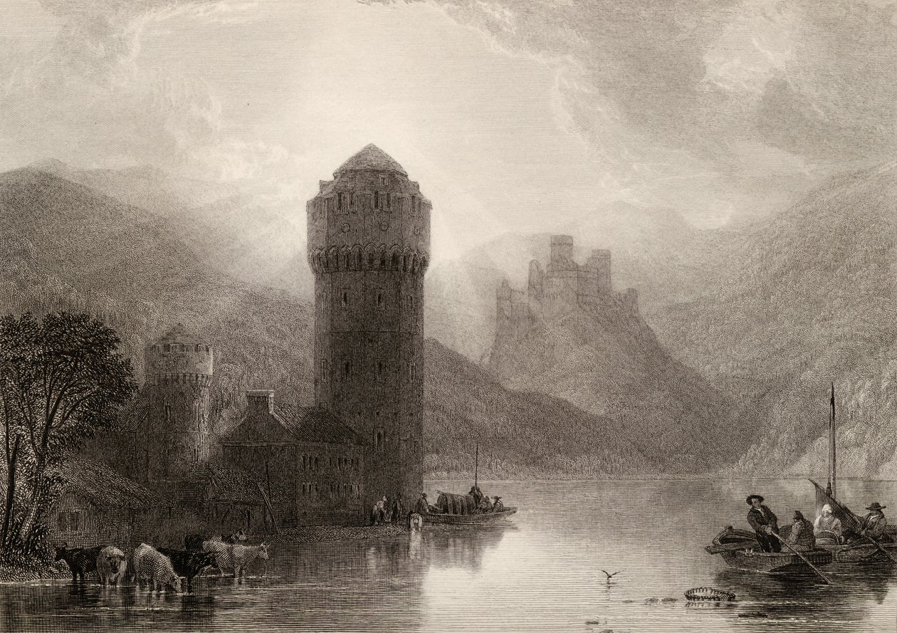 Niederlahnstein塔，由E. Goodall雕刻，1840年出版的“莱茵河朝圣者”插图 作者 大卫·罗伯茨