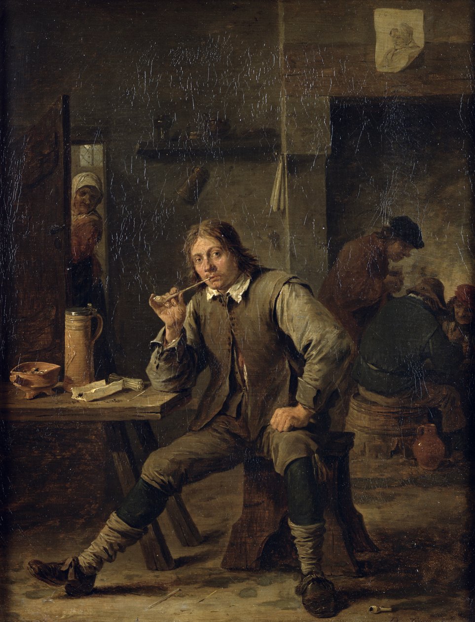 吸烟者靠在桌子上，1643年 作者 大卫·特尼尔斯（David Teniers）