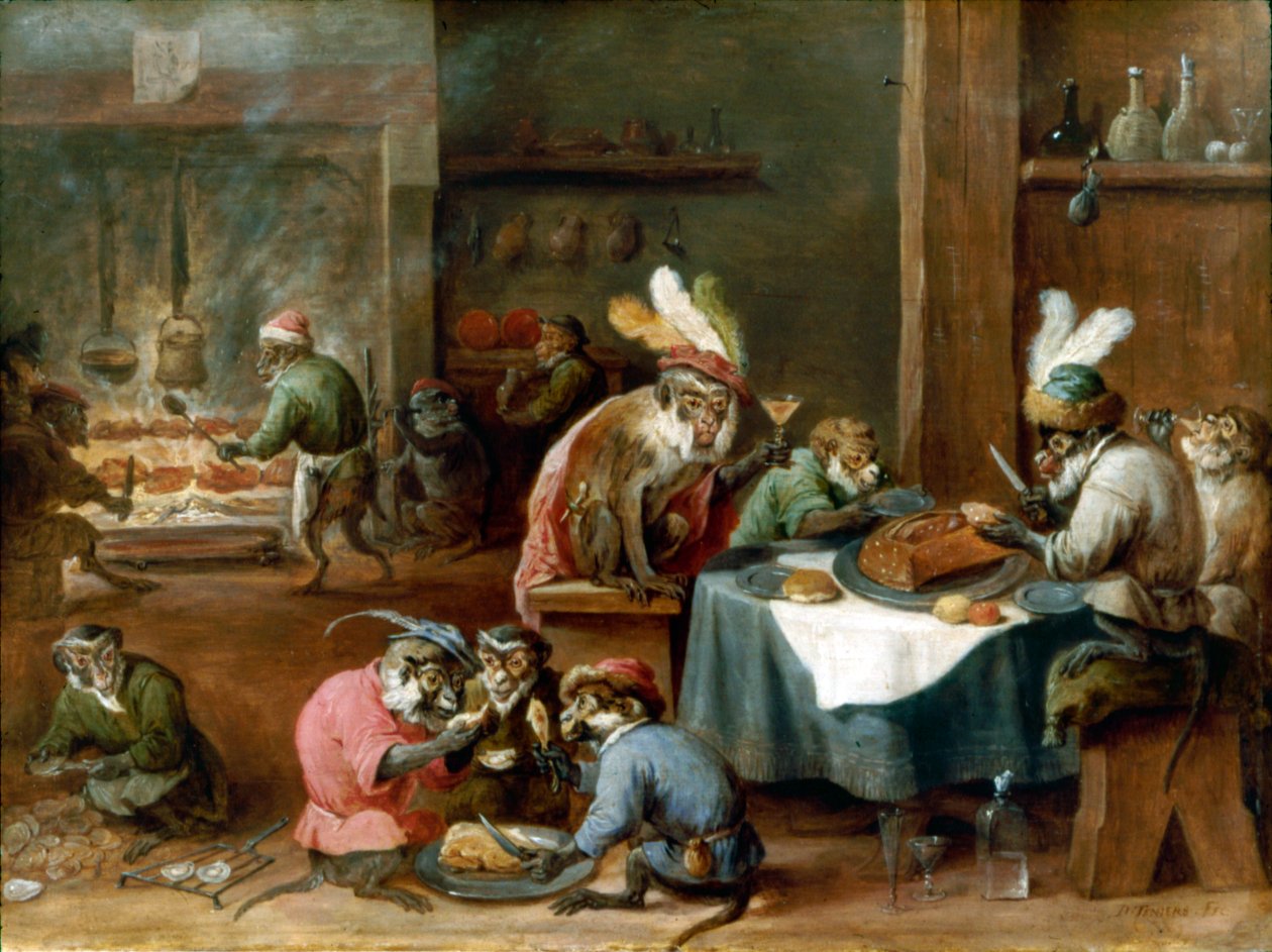 用餐打扮的猴子 作者 大卫·特尼尔斯（David Teniers）