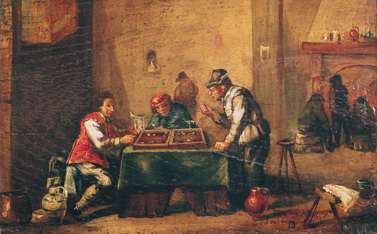 男子在酒馆里玩步步高 作者 大卫·特尼尔斯（David Teniers）