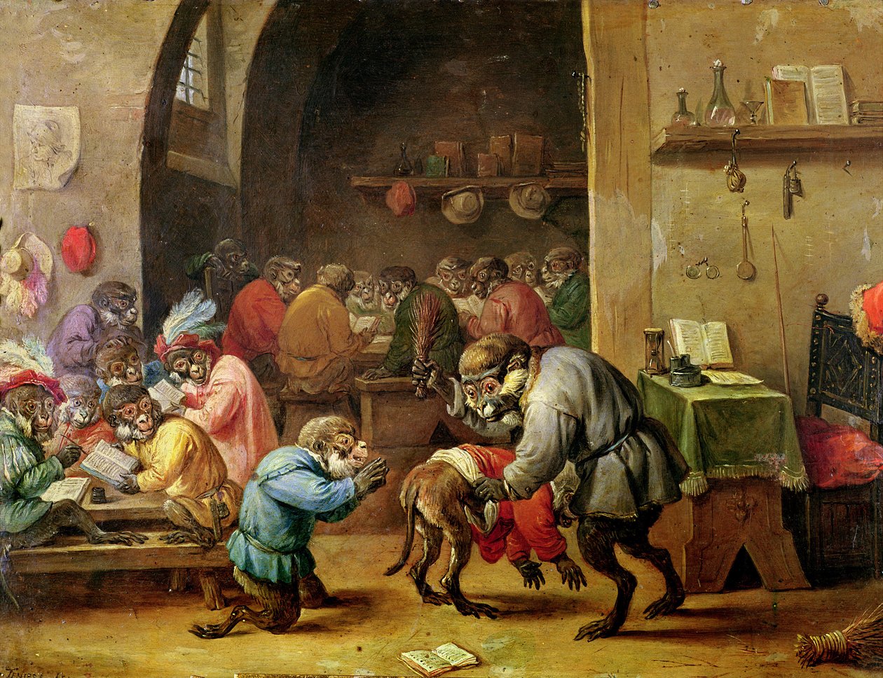 学校的猴子（铜上油） 作者 大卫·特尼尔斯（David Teniers）