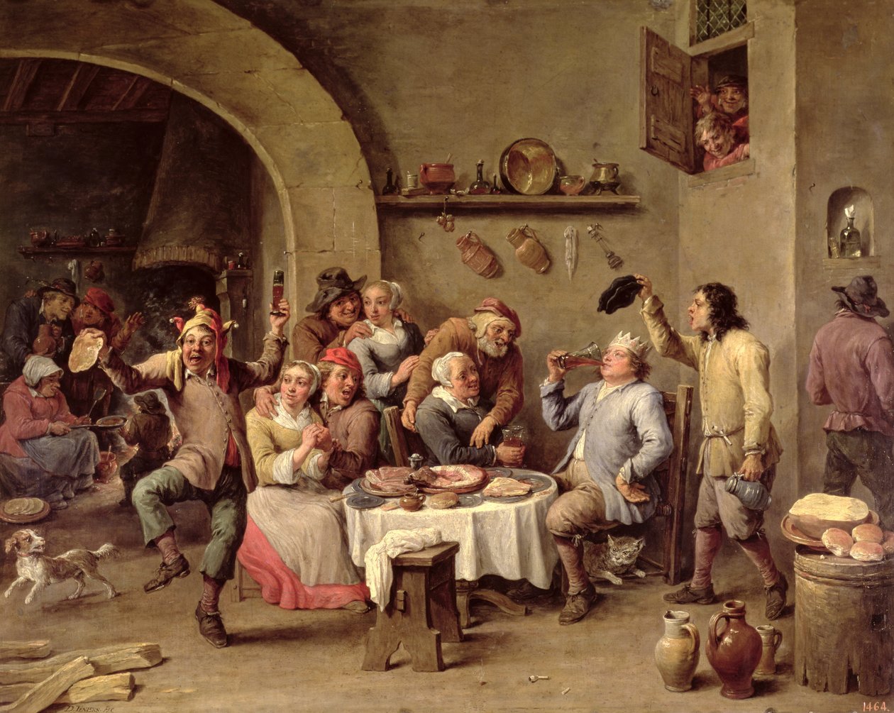 狂欢节：&39;The King Drinks&39;，1690年（铜上油） 作者 大卫·特尼尔斯（David Teniers）