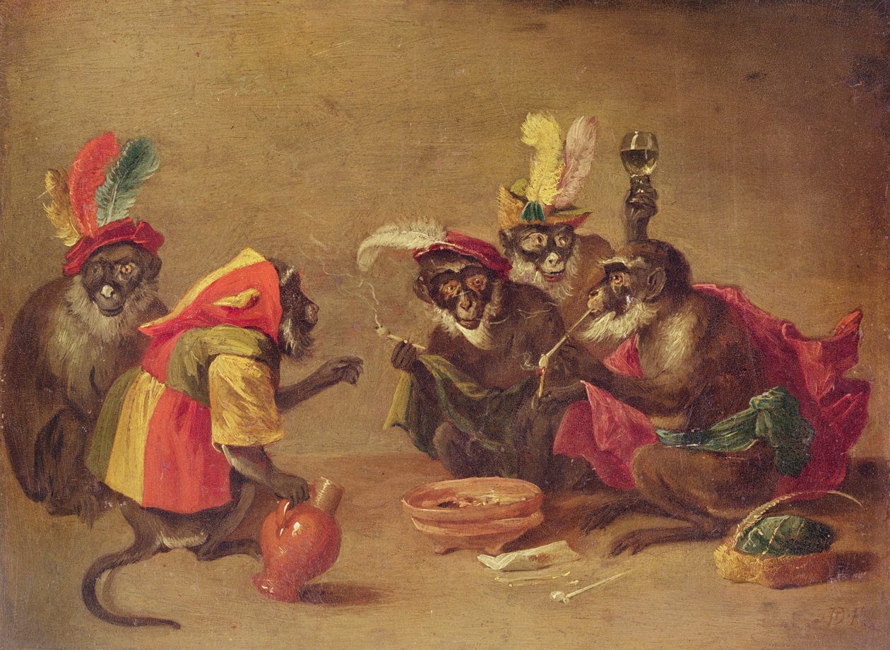 猴子吸烟和饮酒 作者 大卫·特尼尔斯（David Teniers）