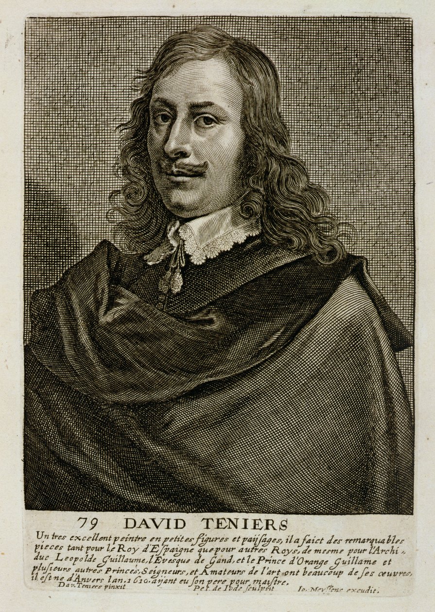 自画像，来自一系列艺术家肖像的板块79，由Pieter de Jode II雕刻（1606-p.1674） 作者 大卫·特尼尔斯（David Teniers）
