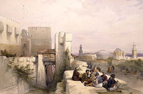 耶路撒冷城堡，1841年4月19日，板块24来自《圣地》第一卷，由Louis Haghe（1806-85）雕刻出版。1842年（石印 作者 大卫（后）罗伯茨
