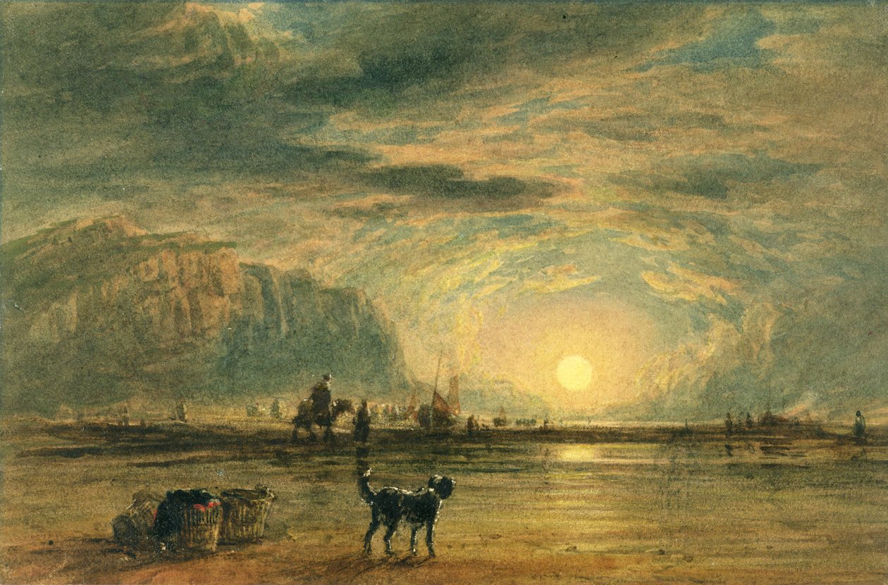 海滩风光-日出，约1820年（水彩画和纸上石墨笔） 作者 大卫·考特·考克斯
