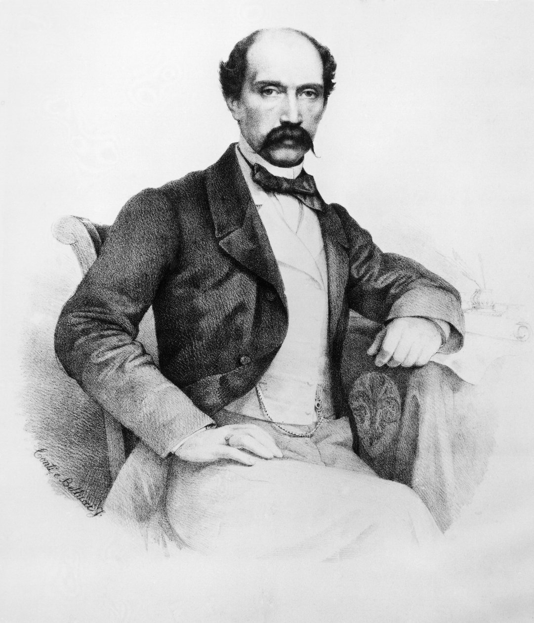 费迪南多-巴托洛梅侯爵（1821-1869）肖像，意大利革命家和政治家，1848年至1860年在托斯卡纳的政治事件中发挥了重要作用，雕版画 作者 WG（后）塞耶