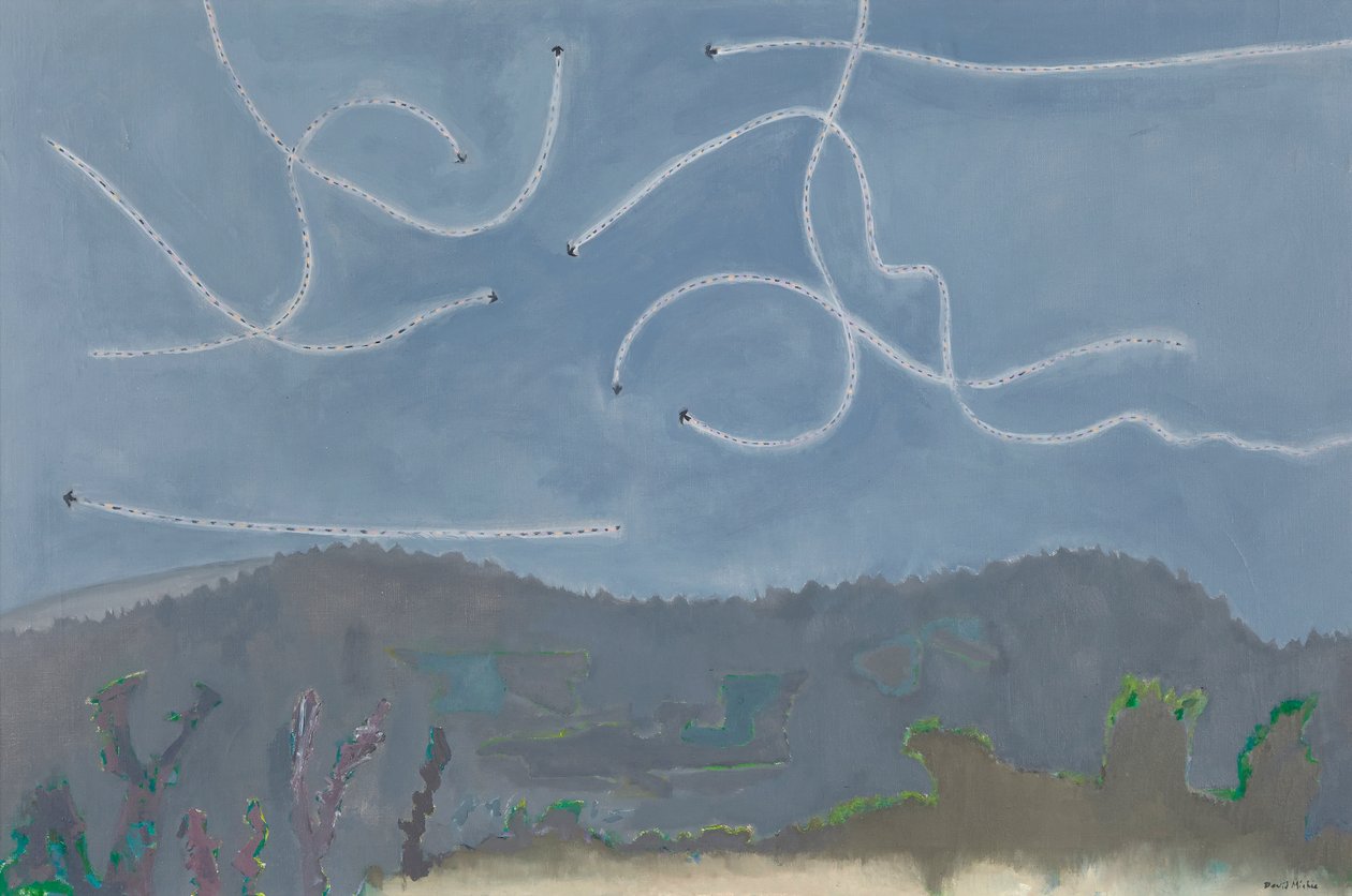 黄昏中飞翔的马丁斯，卡图斯，约 1995-96 年（布面油画） 作者 大卫·艾伦·雷德帕特·米奇