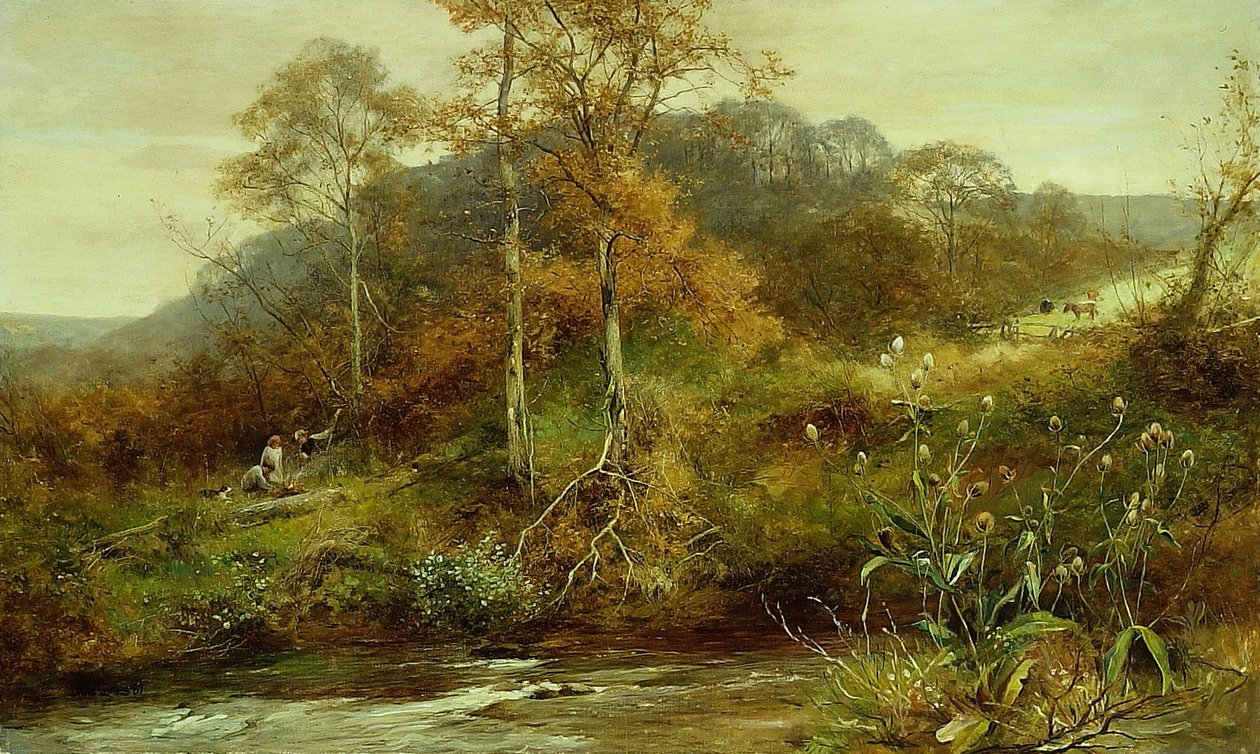 秋天的河景，布鲁克，1889年。 作者 戴维·贝茨