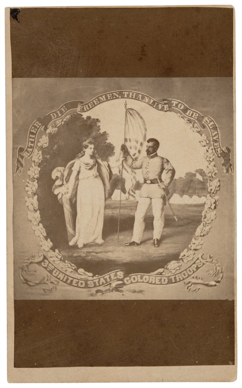 "宁为自由人死，不为奴隶生"，约 1864 年（印刷品1864 年（印刷品） 作者 大卫·布斯蒂尔·鲍泽（David Bustill Bowser）