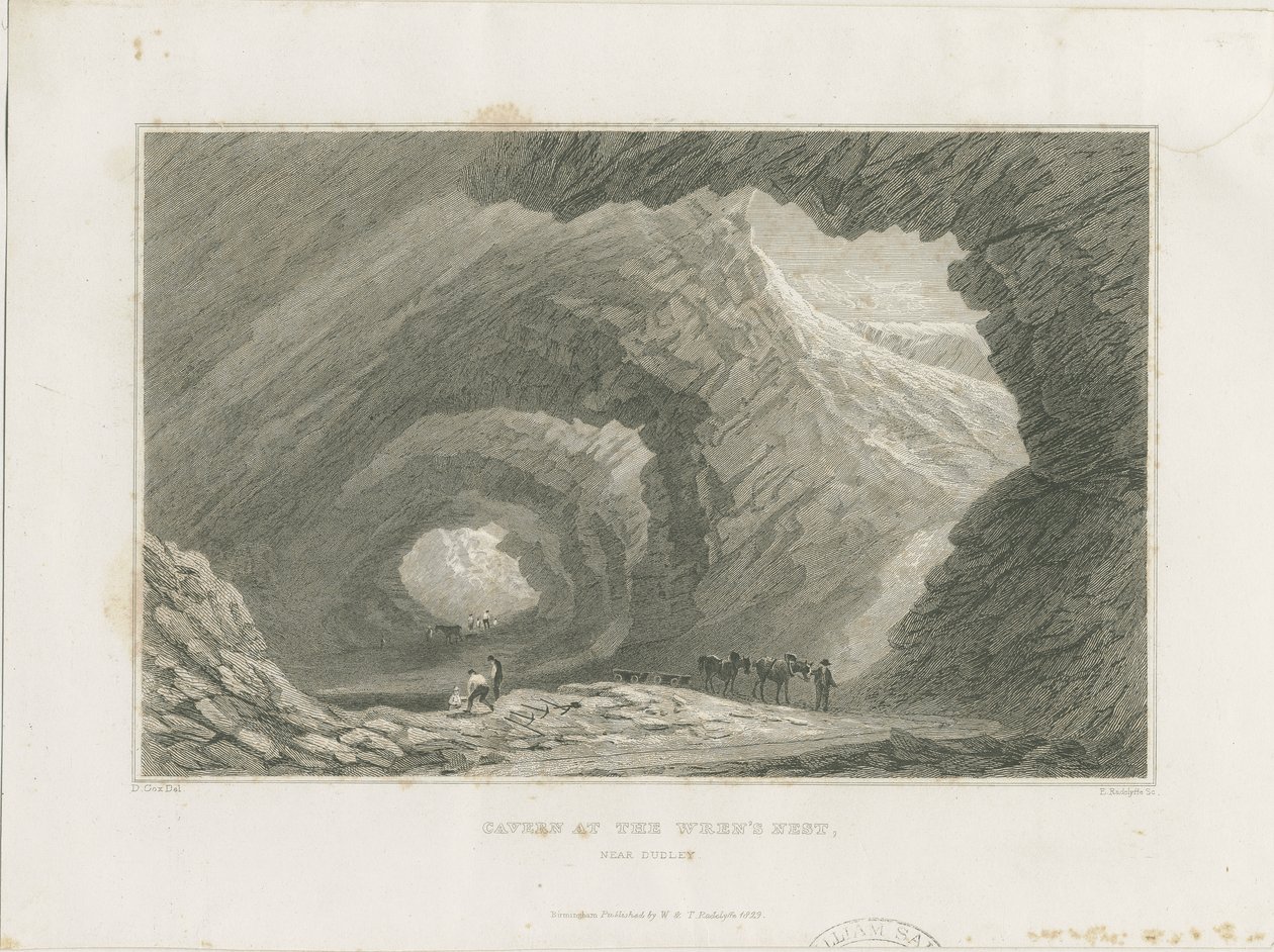 达德利（Dudley）-rn巢穴（Cavern at the Wren&39;s Nest）：钢版雕刻，[c 1829] 作者 大卫·考克斯