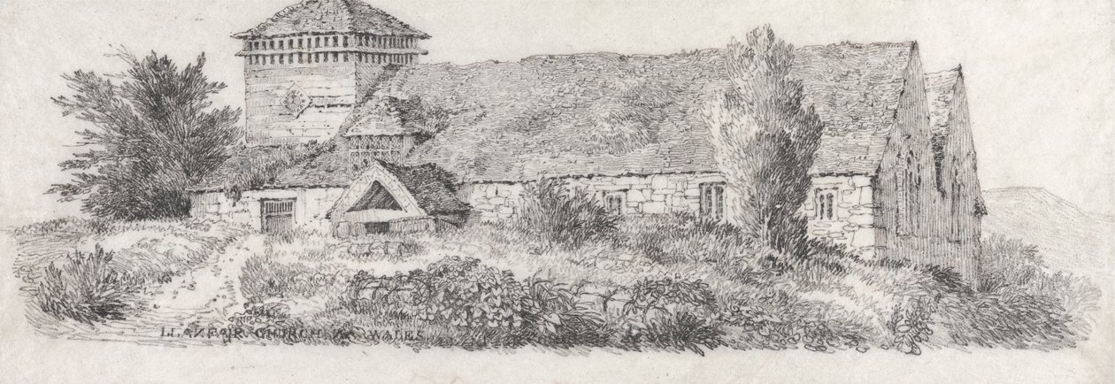 北威尔士兰费尔教堂，为《水彩风景画和效果论》而作 作者 大卫·考克斯