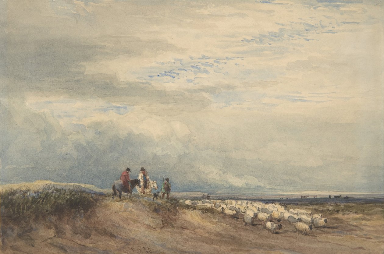 河口附近带羊的骑手，1830年。 作者 大卫·考克斯（David Cox）