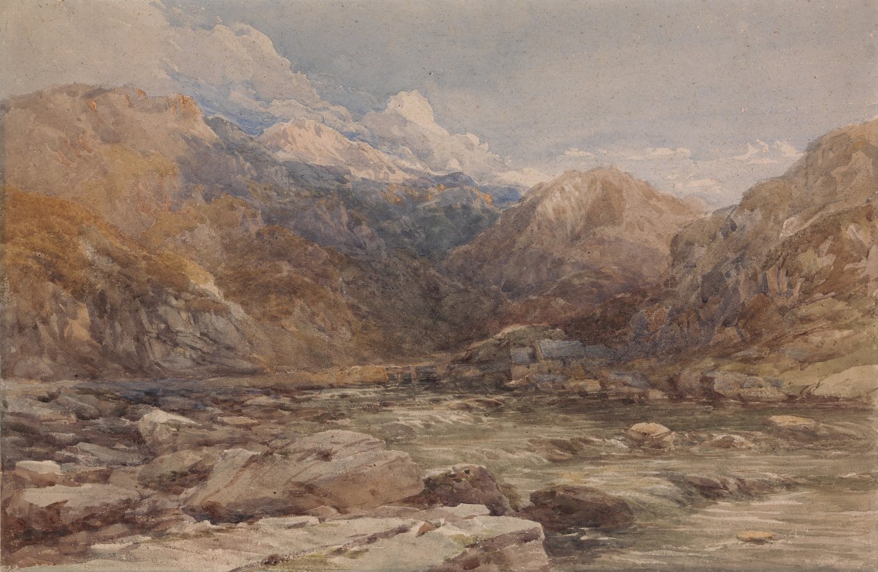 威尔士的河流景观，约1850年。 作者 大卫·考克斯（David Cox）