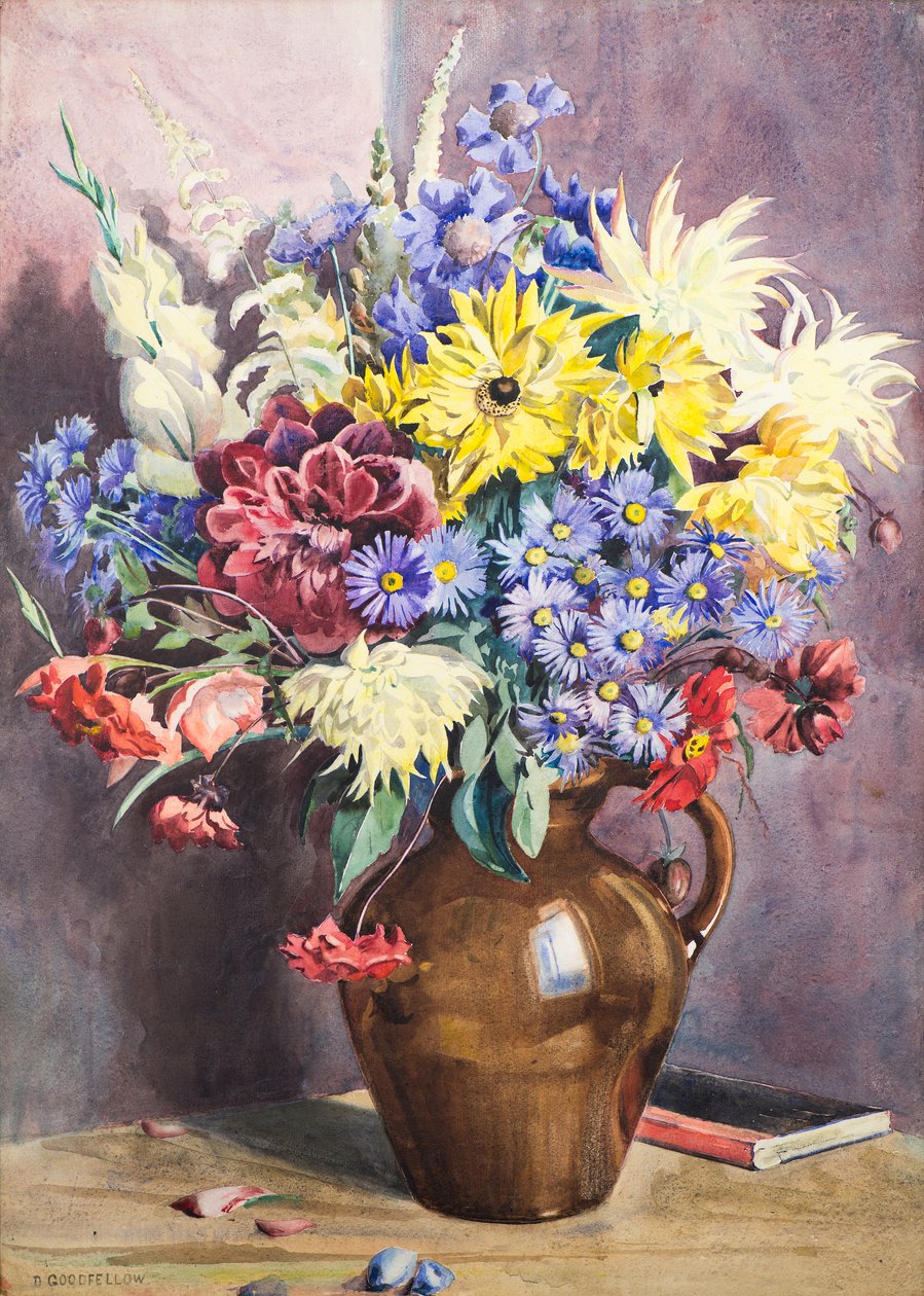 八月的鲜花》，20 世纪（水彩画） 作者 大卫·古德费罗