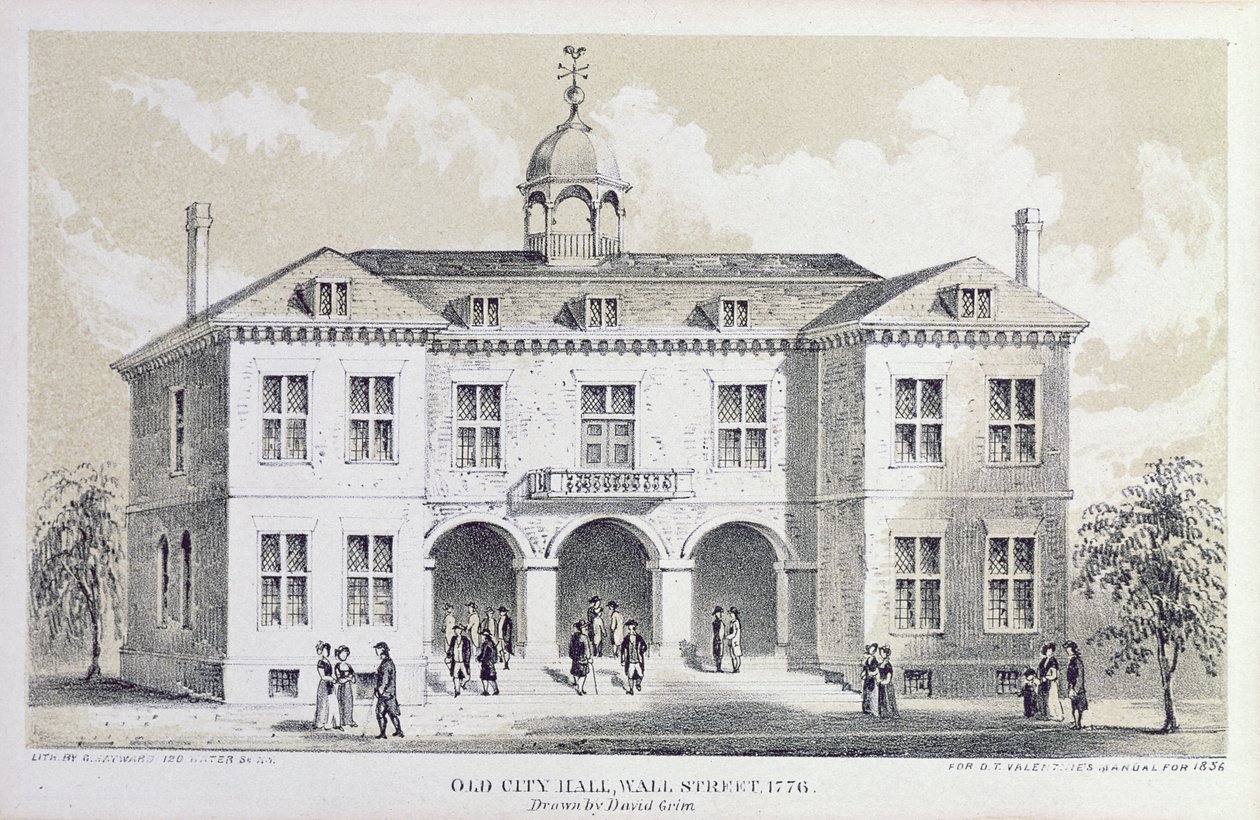 1776年，纽约旧市政厅，由“情人节手册”，由乔治海沃德刻，1856年 作者 大卫·格里姆