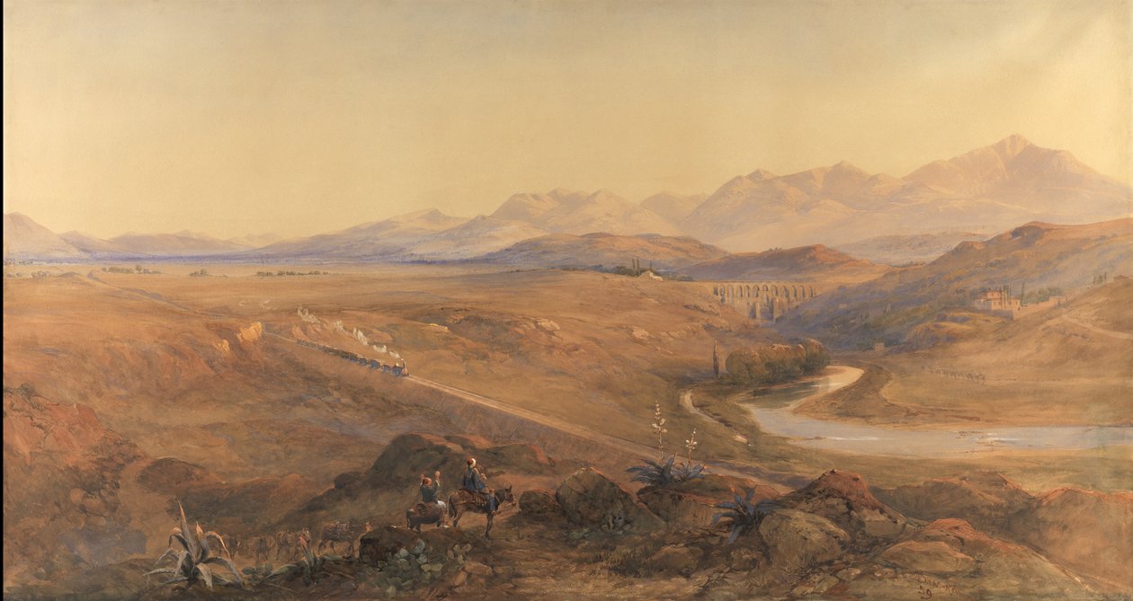 奥斯曼铁路上的蒸汽火车，1859年（wc和铅笔加强了身体颜色） 作者 大卫·霍尔·麦基文（David Hall McKewan）