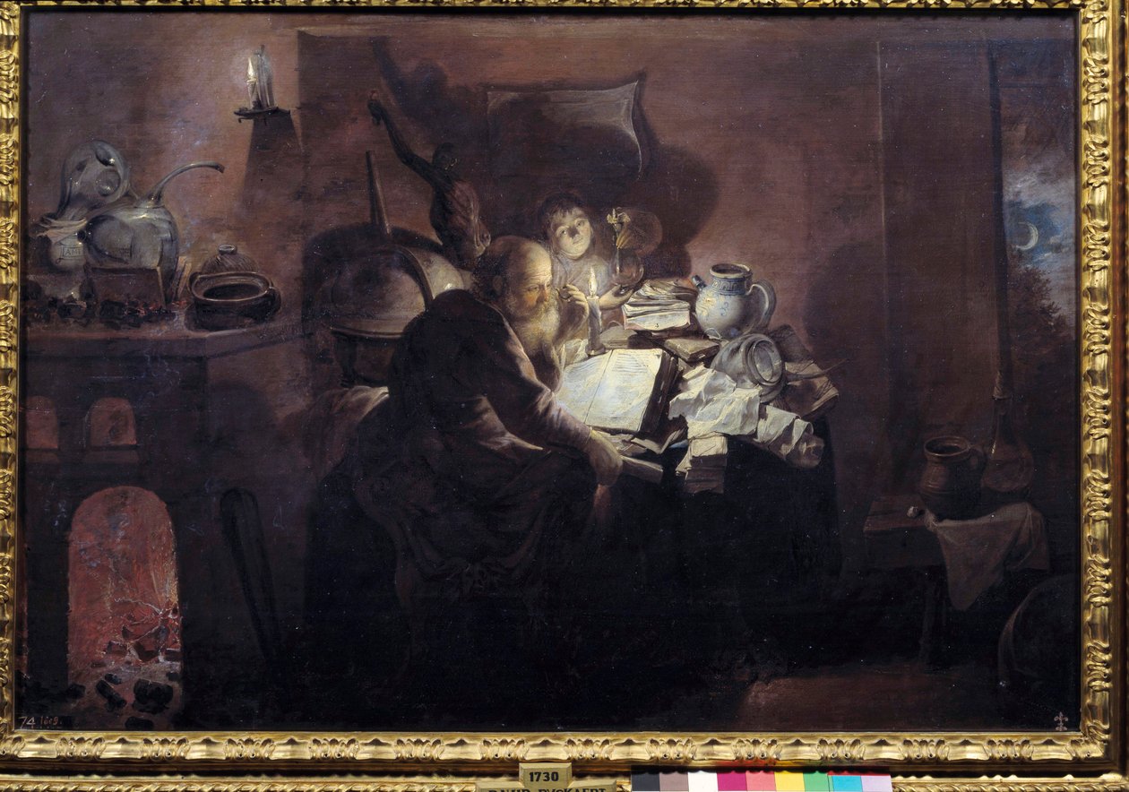 他工作室里的炼金术士。 David Ryckaert III (Rijckaert) 的绘画 (1612 - 1661) Ec。 火焰。 作者 戴维三世·雷卡特