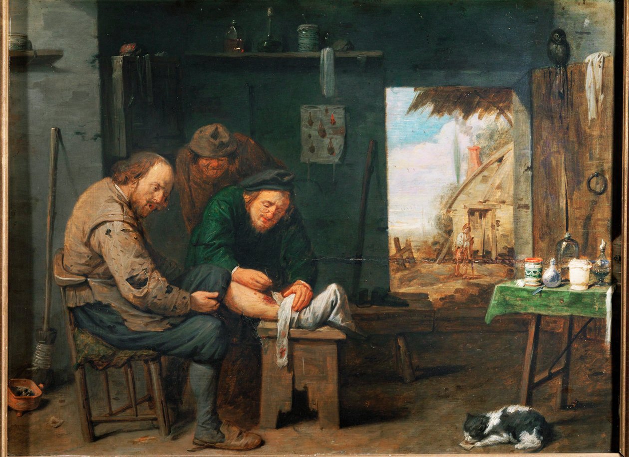 "理发师（木板油画） 作者 戴维三世·雷卡特