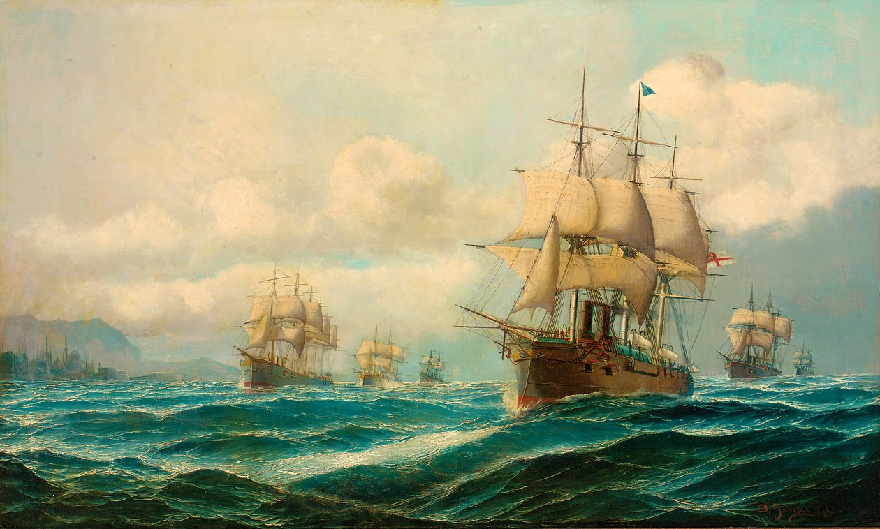 1878年2月，菲比斯·海军上将副中队飞过达达尼尔海峡，驶入君士坦丁堡 作者 大卫詹姆斯
