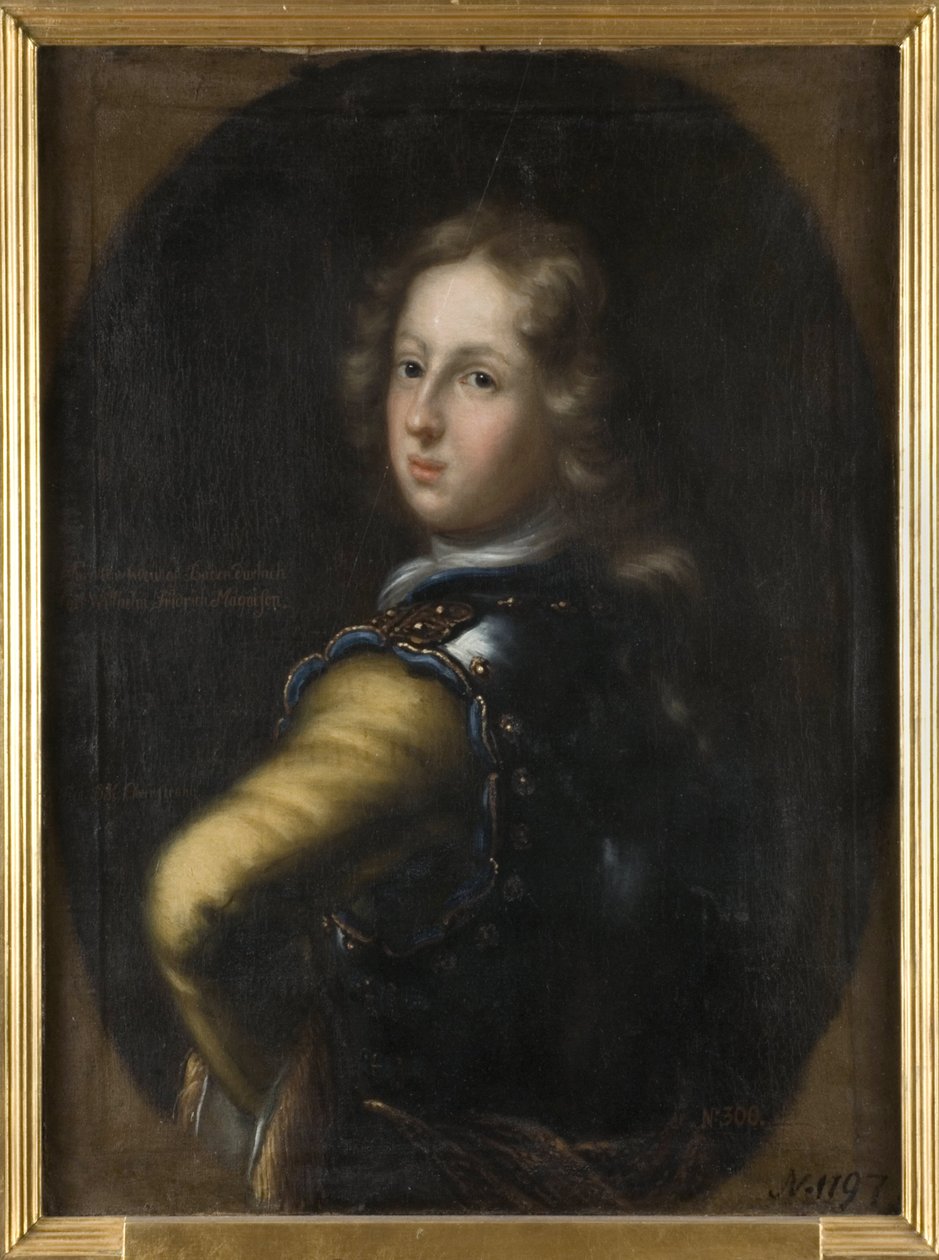 Charles III Guillaume de Bade Durlach - 巴登-杜拉赫 (1679-1738) 的查尔斯三世威廉侯爵的肖像，由埃伦斯特拉尔、大卫·克洛克 (1629-1698) 创作。 布面油画。 尺寸：83x67 厘米。 斯德哥尔摩国家博物馆 作者 大卫·克罗克（DavidKlöcker）荣誉光束