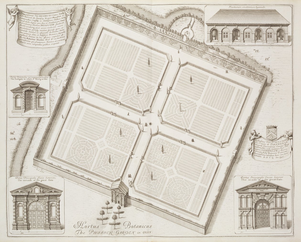 Hortus Botanicus，The Physick Garden，Oxon，来自&39;Oxonia Illustrata&39;，1675年出版 作者 大卫·洛根（David Loggan）