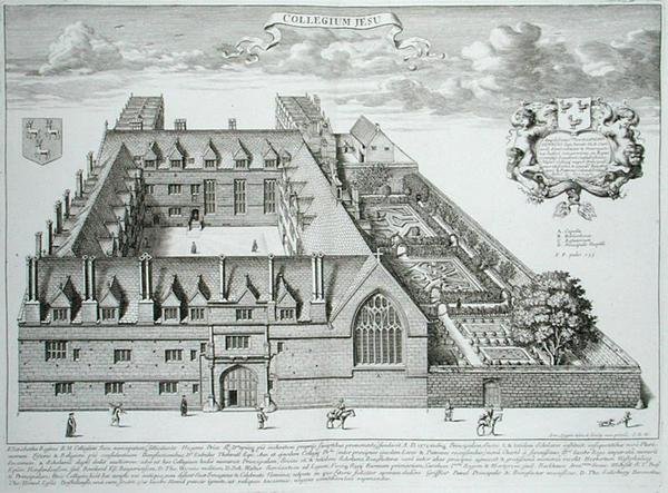 牛津大学耶稣学院，选自《牛津大学图解》，1675年出版（雕刻）。 作者 大卫·洛根（David Loggan）