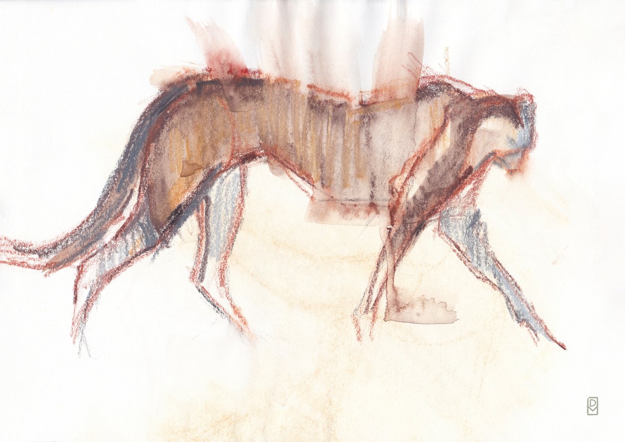 猎豹狩猎，2019（纸上蜡笔/水彩画） 作者 大卫·迈耶