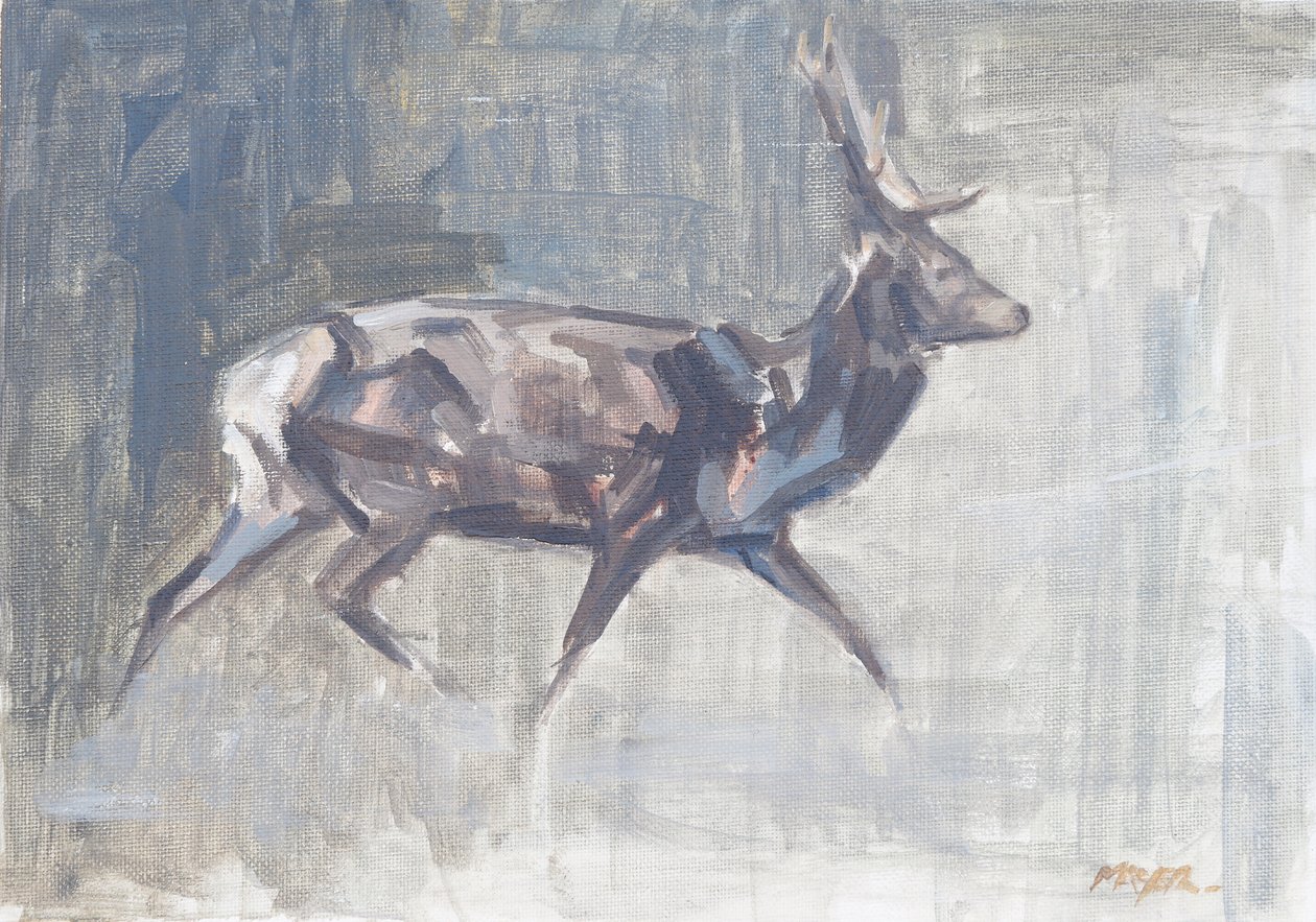 红鹿奔跑》，2023 年（布面油画） 作者 大卫·迈耶