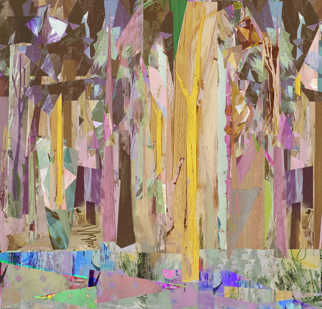 Copse/Fragments, 2017, 木板上的混合媒体。 作者 大卫·麦康诺奇