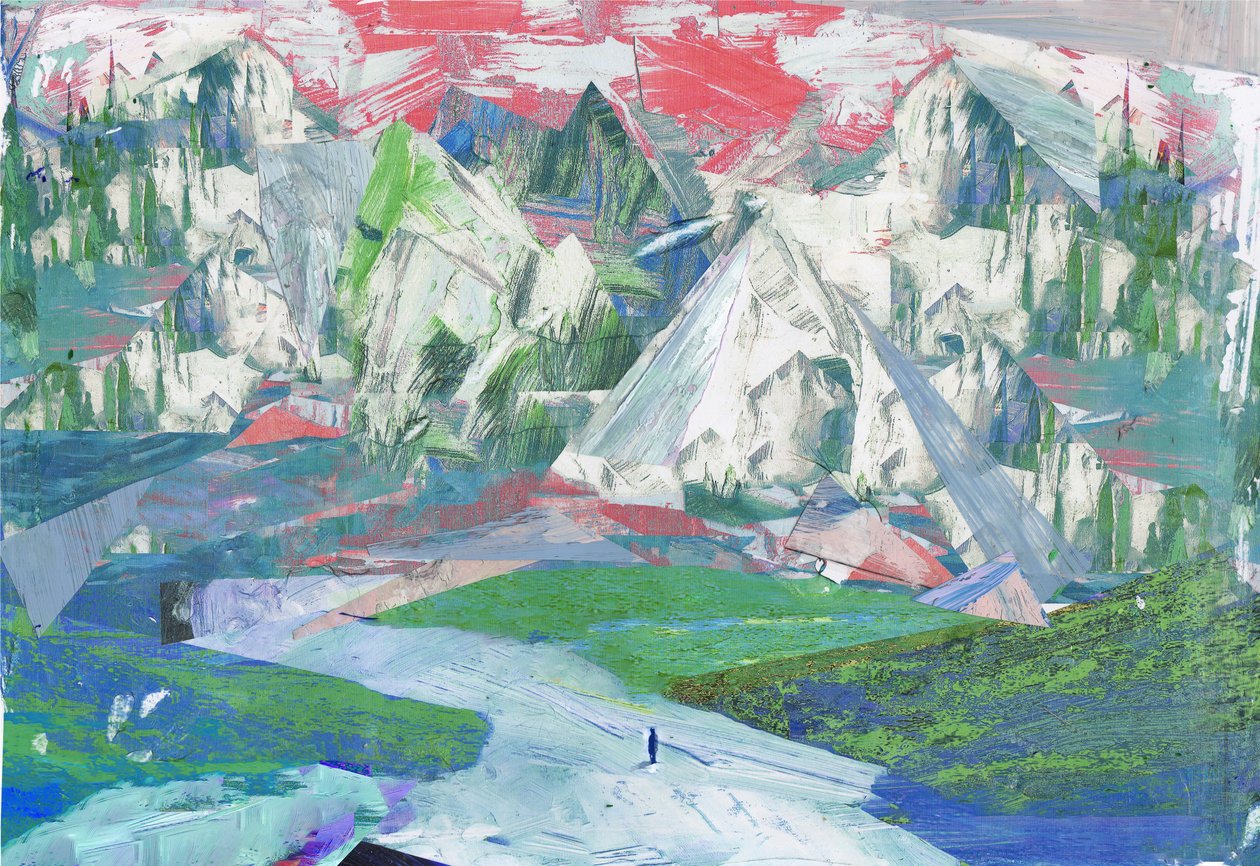 锯齿II, 2017, 木板上的混合媒体 作者 大卫·麦康诺奇