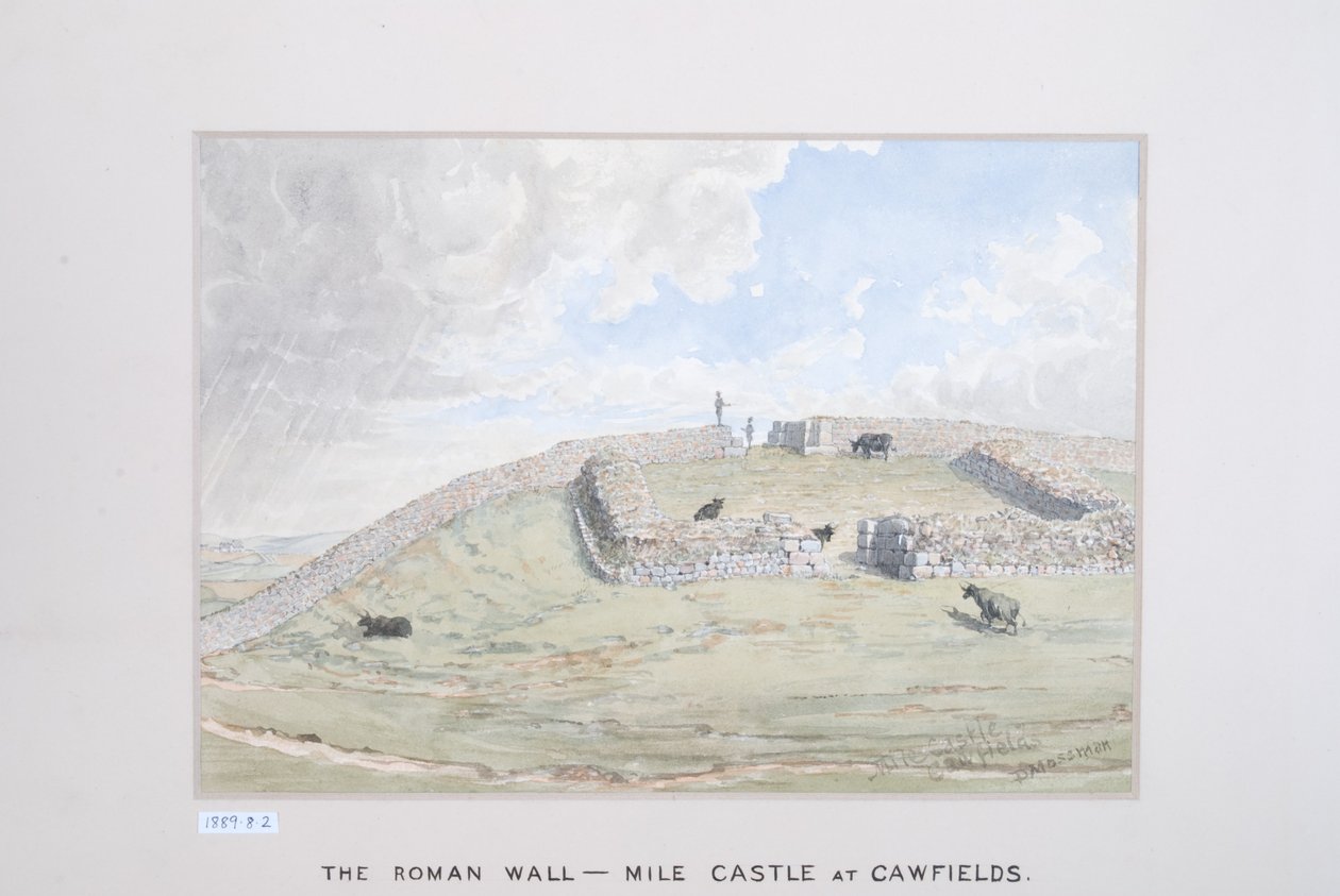 罗马城墙 - 位于Cawfields的英里城堡，1880  -  89年（纸上写着） 作者 大卫·莫斯曼