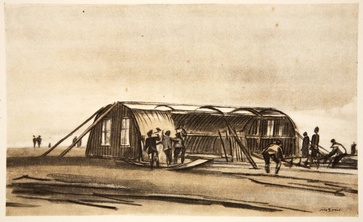 索姆河上：英国皇家空军士兵建造冬季小屋，插图选自《西线》，乡村生活有限公司出版 作者 大卫·缪尔黑德骨头