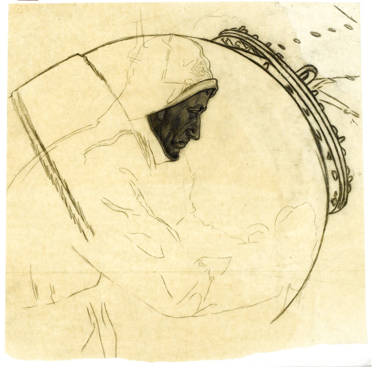 冰岛近海冬季布雷研究》，约 1942 年，cat 5（描图纸上的碳素铅笔图案） 作者 大卫·缪尔黑德骨头