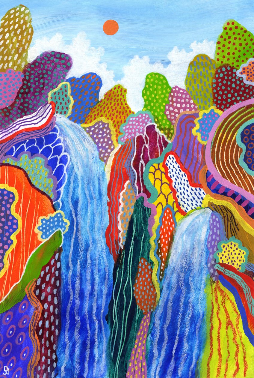 漂浮的世界 24，2023 年（纸上丙烯和油画棒） 作者 大卫·牛顿