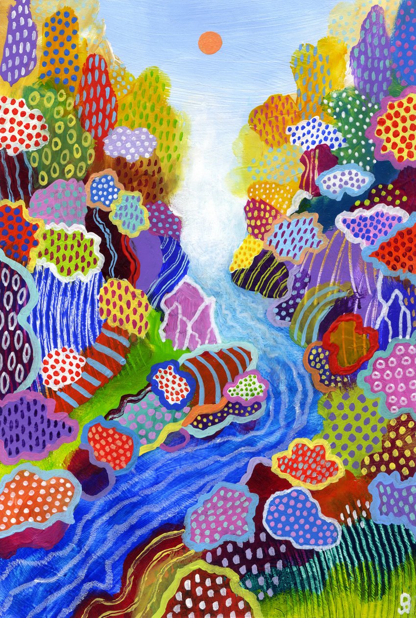 漂浮的世界 3，2023 年（纸上丙烯和油画棒） 作者 大卫·牛顿