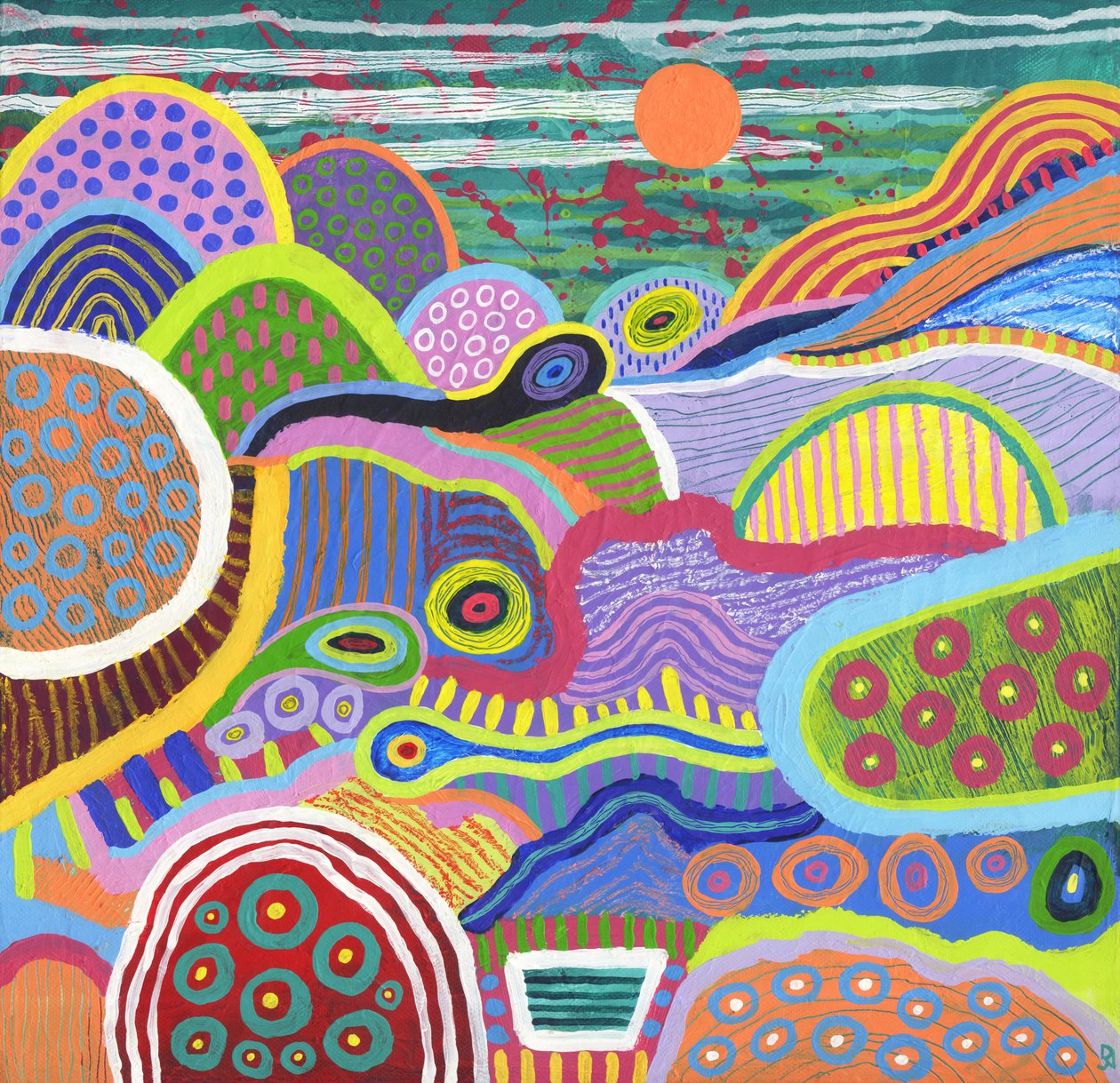 浮世谷，2021 年（布面丙烯和油画棒） 作者 大卫·牛顿