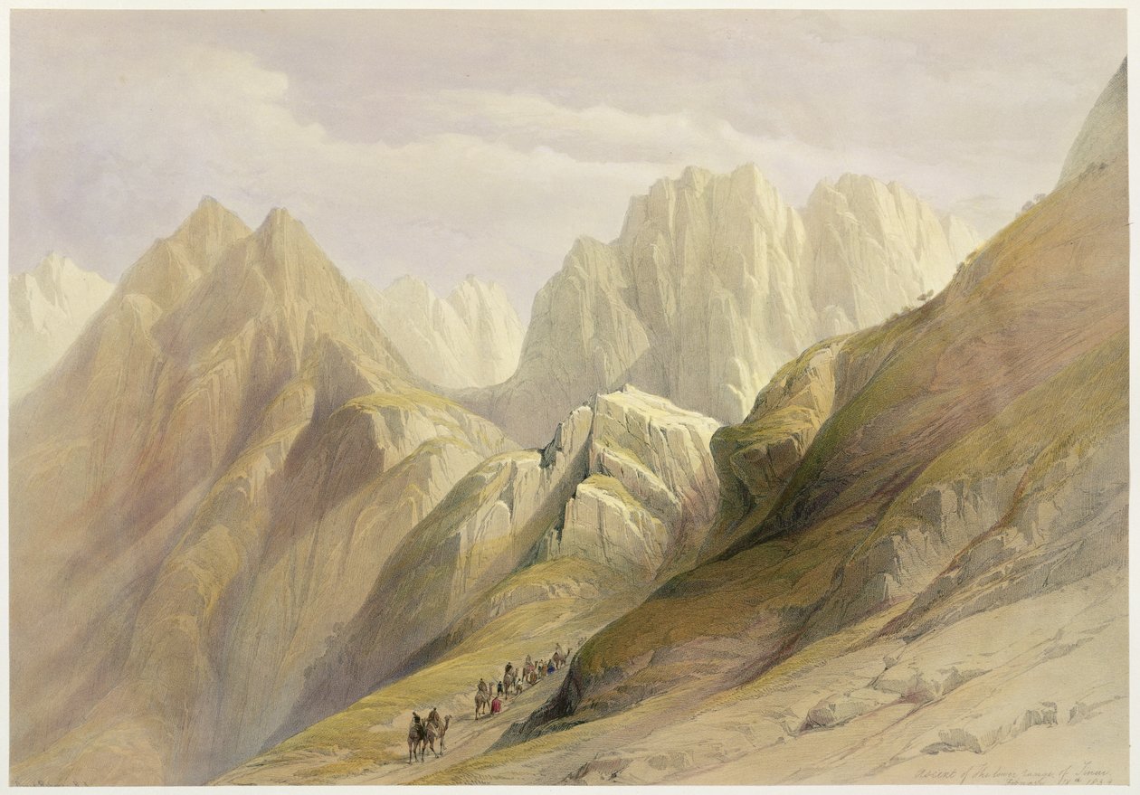 1839年2月18日西奈山下游的上升，“圣地”第三卷的114号板块，由Louis Haghe（1806-85）酒吧刻。 1849年 作者 大卫·罗伯茨