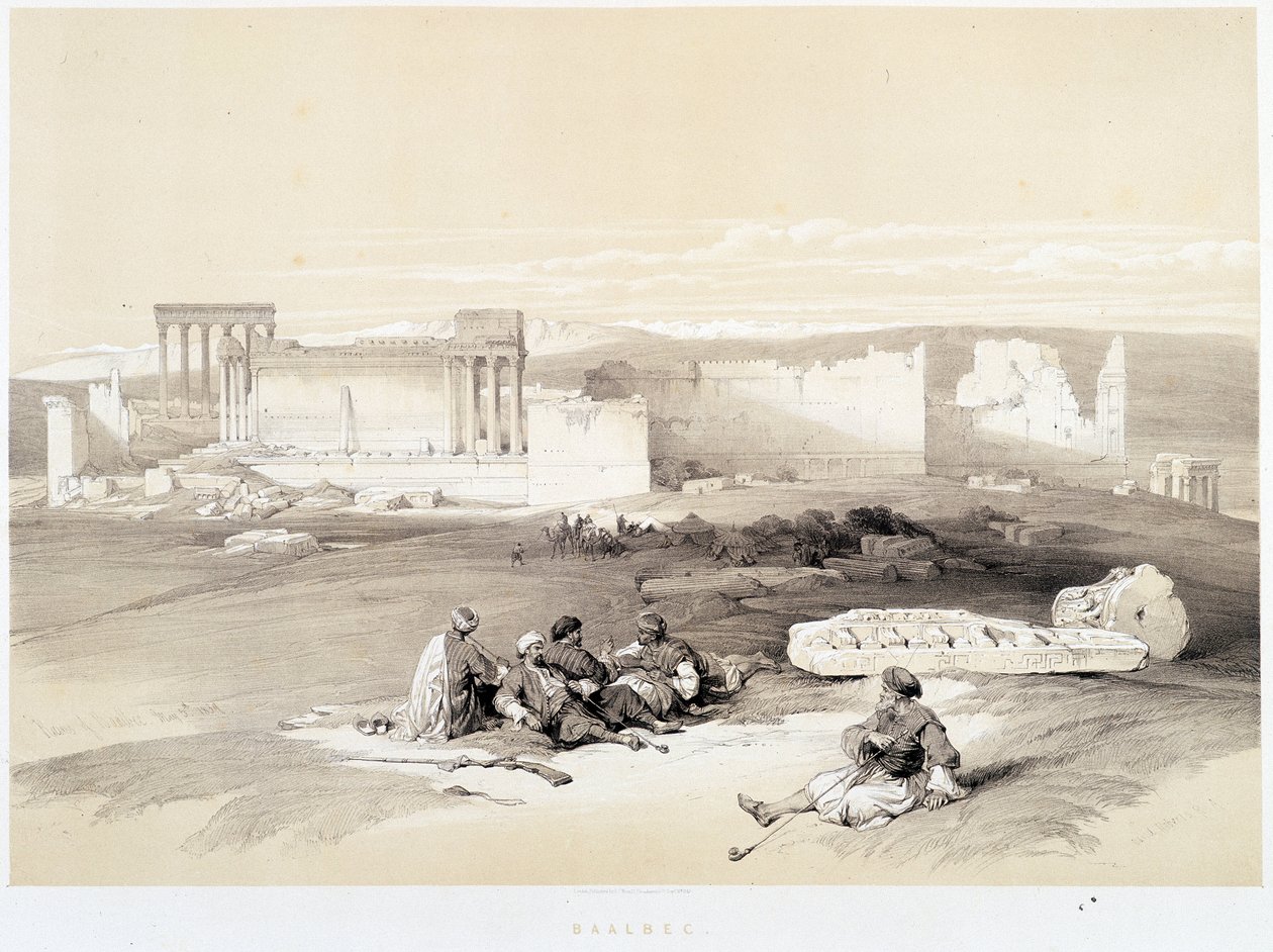 黎巴嫩的巴勒贝克（Baalbec），1839年5月5日绘制于《圣地》，伦敦1849年。 作者 大卫·罗伯茨