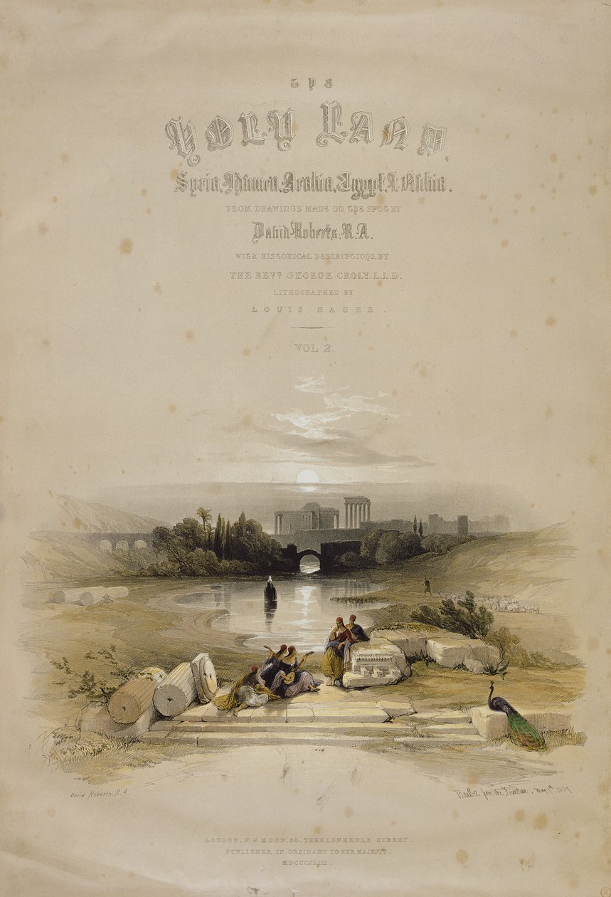 来自喷泉的巴尔贝克，1839年5月7日，“圣地”第二卷的标题页，由Louis Haghe（1806-85）酒吧刻。 1843 作者 大卫·罗伯茨